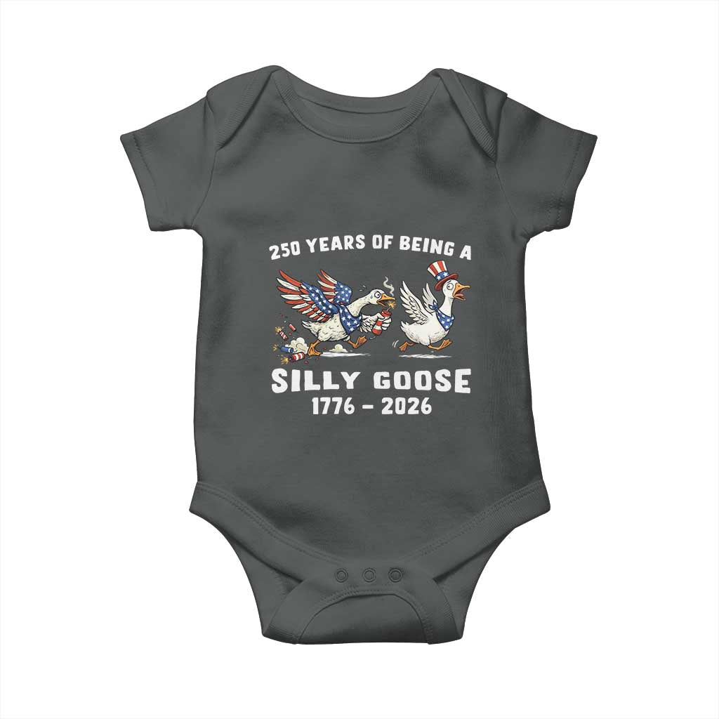 Funny Patriotic Goose Baby Onesie 250 Years Of Being A Silly Goose TS12 Dark Heather Print Your Wear