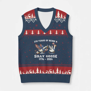 Funny Patriotic Goose V-Neck Knit Sweater Vest 250 Years Of Being A Silly Goose TS12 Navy Red Print Your Wear