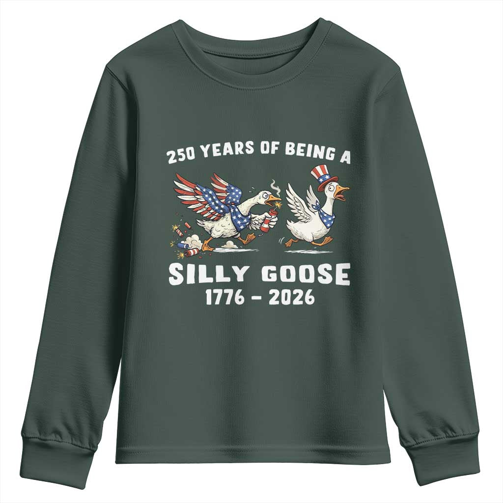 Funny Patriotic Goose Youth Sweatshirt 250 Years Of Being A Silly Goose TS12 Dark Forest Green Print Your Wear
