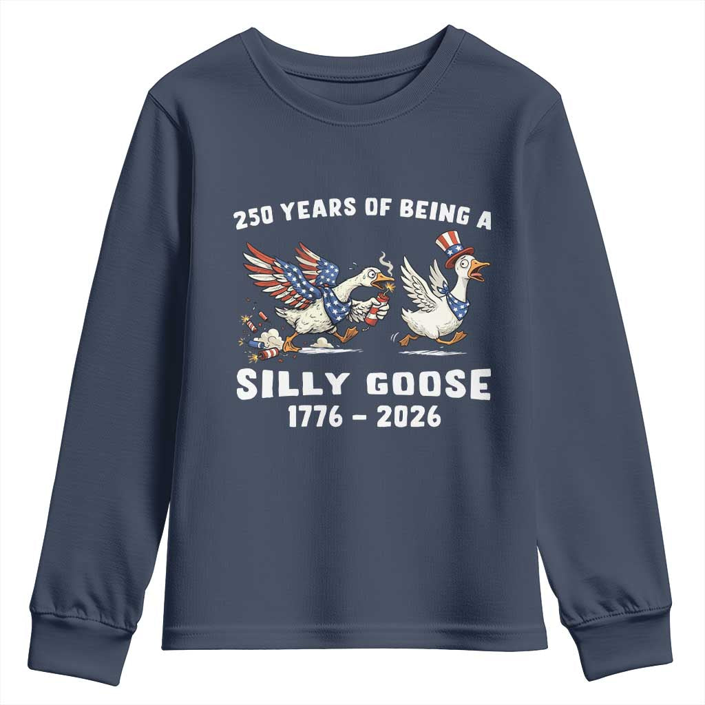Funny Patriotic Goose Youth Sweatshirt 250 Years Of Being A Silly Goose TS12 Navy Print Your Wear