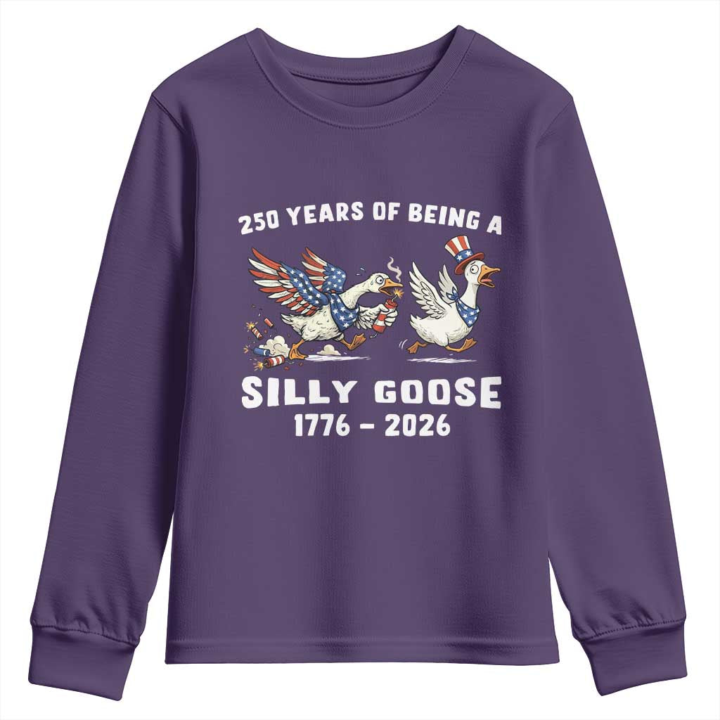 Funny Patriotic Goose Youth Sweatshirt 250 Years Of Being A Silly Goose TS12 Purple Print Your Wear