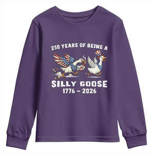 Funny Patriotic Goose Youth Sweatshirt 250 Years Of Being A Silly Goose TS12 Purple Print Your Wear