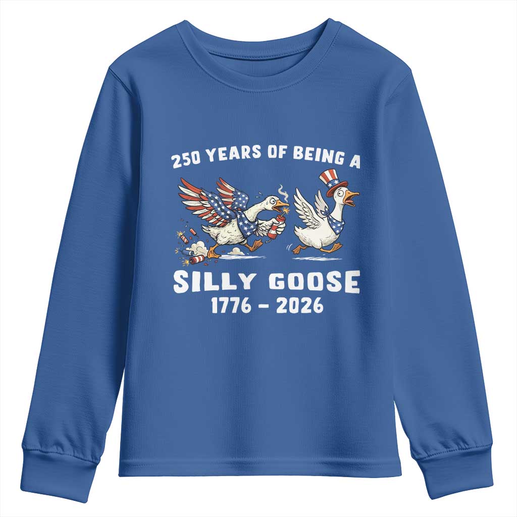 Funny Patriotic Goose Youth Sweatshirt 250 Years Of Being A Silly Goose TS12 Royal Blue Print Your Wear