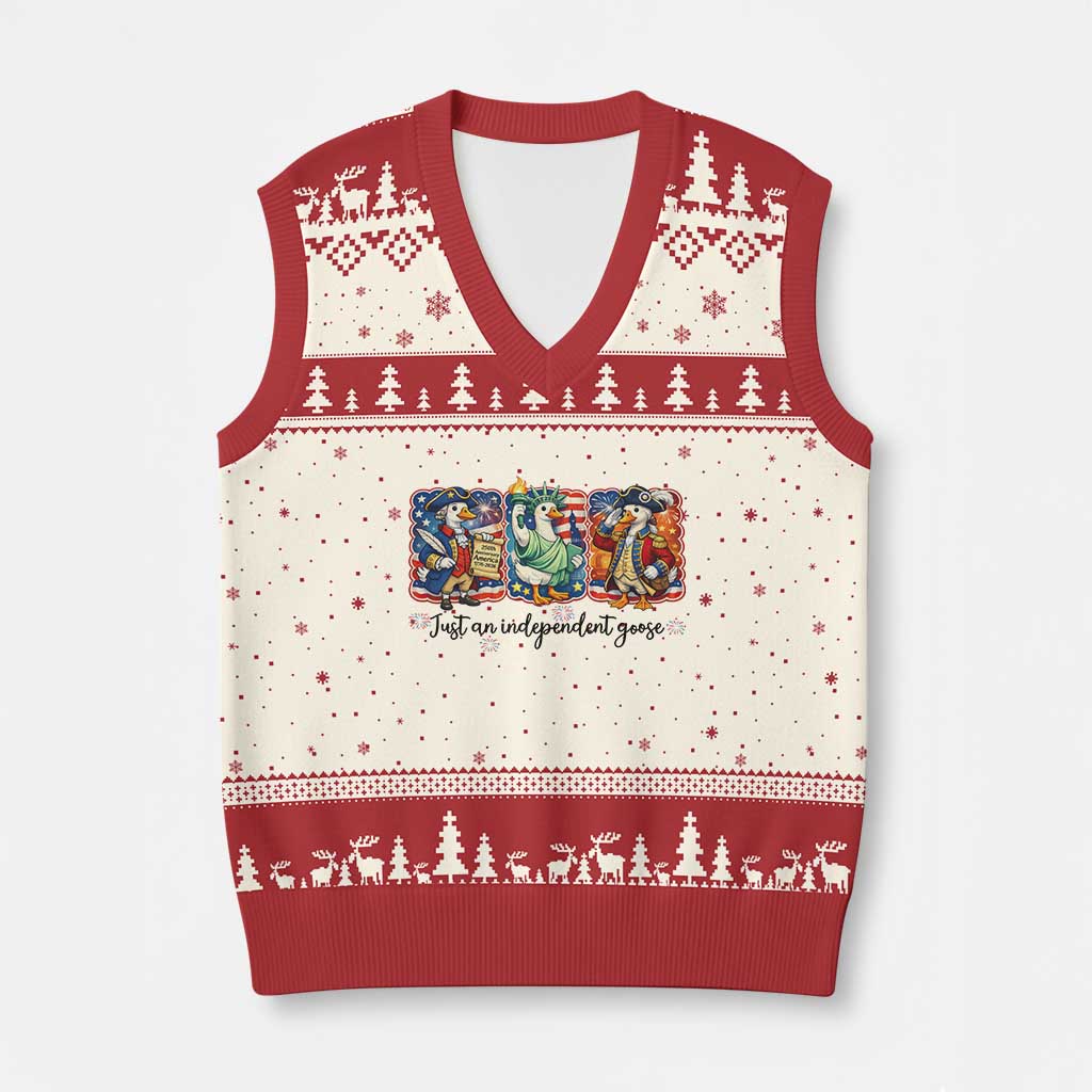 Just An Independent Goose V-Neck Knit Sweater Vest Funny Patriotic Goose TS12 Beige Red Print Your Wear