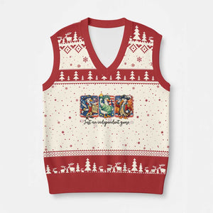 Just An Independent Goose V-Neck Knit Sweater Vest Funny Patriotic Goose TS12 Beige Red Print Your Wear