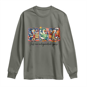 Just An Independent Goose Long Sleeve Shirt Funny Patriotic Goose TS12 Military Green Print Your Wear