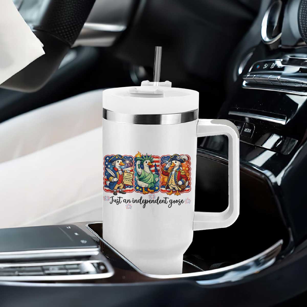 Just An Independent Goose Tumbler With Handle Funny Patriotic Goose TS12 Print Your Wear