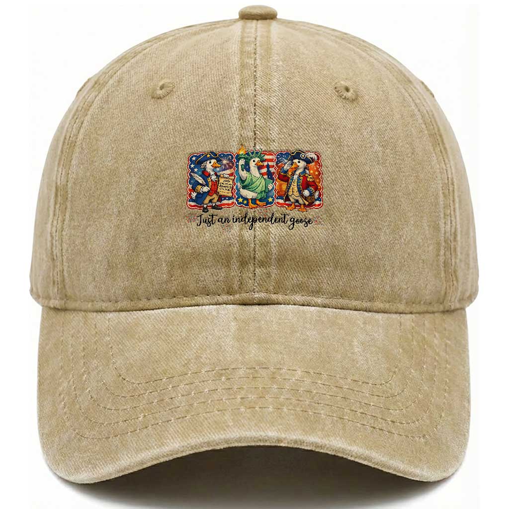 Just An Independent Goose Washed Cotton Baseball Cap Funny Patriotic Goose TS12 Washed Cap Universal Fit Khaki Print Your Wear