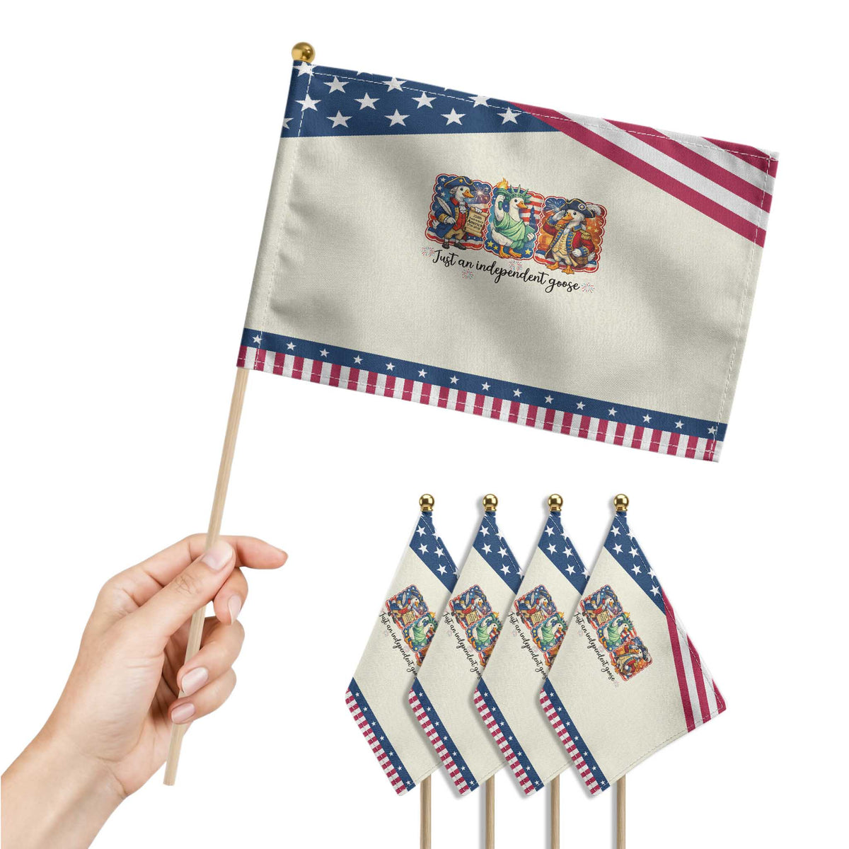Just An Independent Goose Patriotic Handheld Flag Funny Patriotic Goose TS12 Print Your Wear