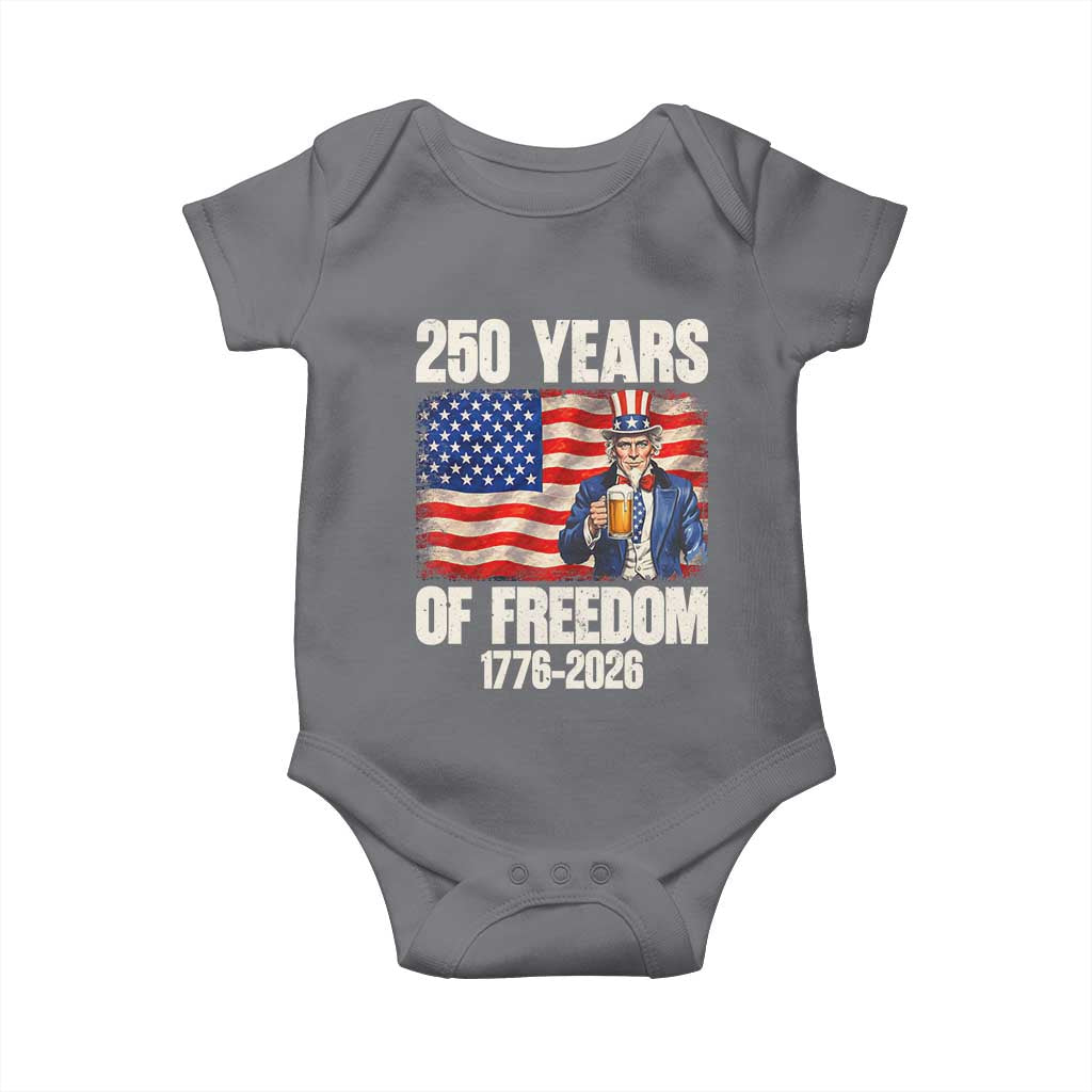 250 Years Of Freedom Baby Onesie Patriotic Uncle Sam TS12 Charcoal Print Your Wear