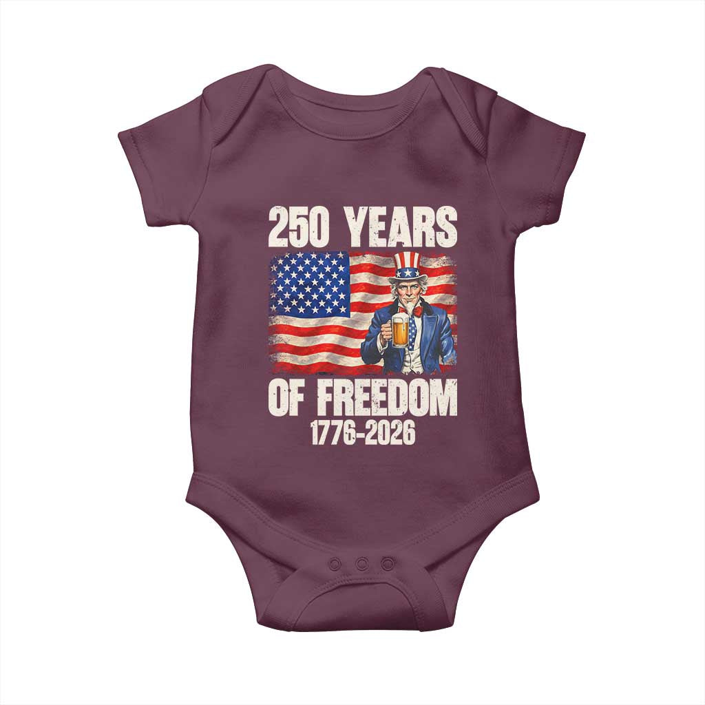 250 Years Of Freedom Baby Onesie Patriotic Uncle Sam TS12 Maroon Print Your Wear
