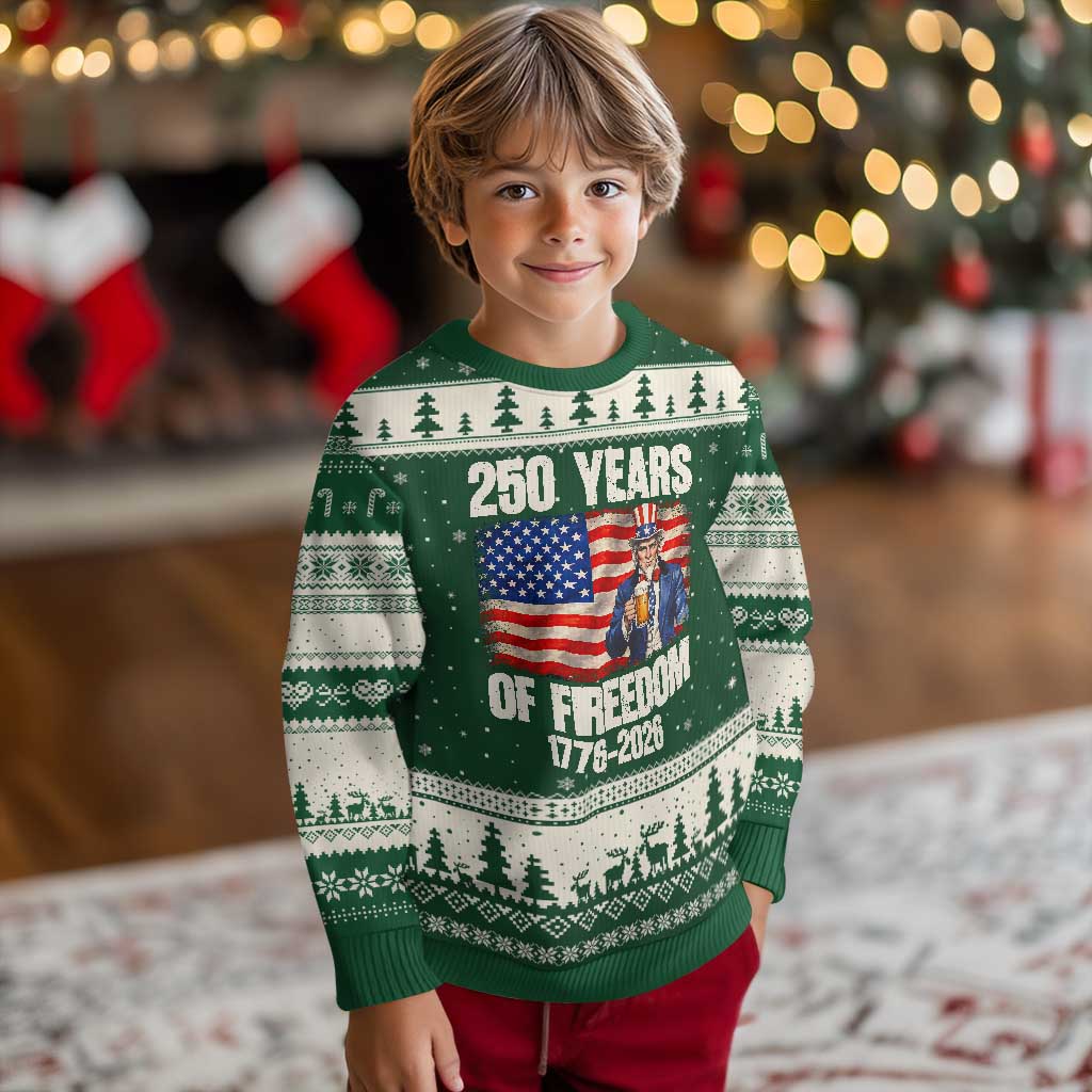 250 Years Of Freedom Ugly Christmas Sweater Patriotic Uncle Sam TS12 Forest Green Beige Print Your Wear