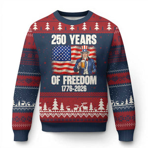 250 Years Of Freedom Ugly Christmas Sweater Patriotic Uncle Sam TS12 Navy Red Print Your Wear