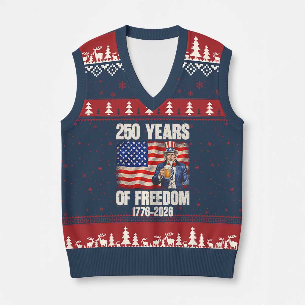 250 Years Of Freedom V-Neck Knit Sweater Vest Patriotic Uncle Sam TS12 Navy Red Print Your Wear