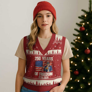 250 Years Of Freedom V-Neck Knit Sweater Vest Patriotic Uncle Sam TS12 Red Beige Print Your Wear