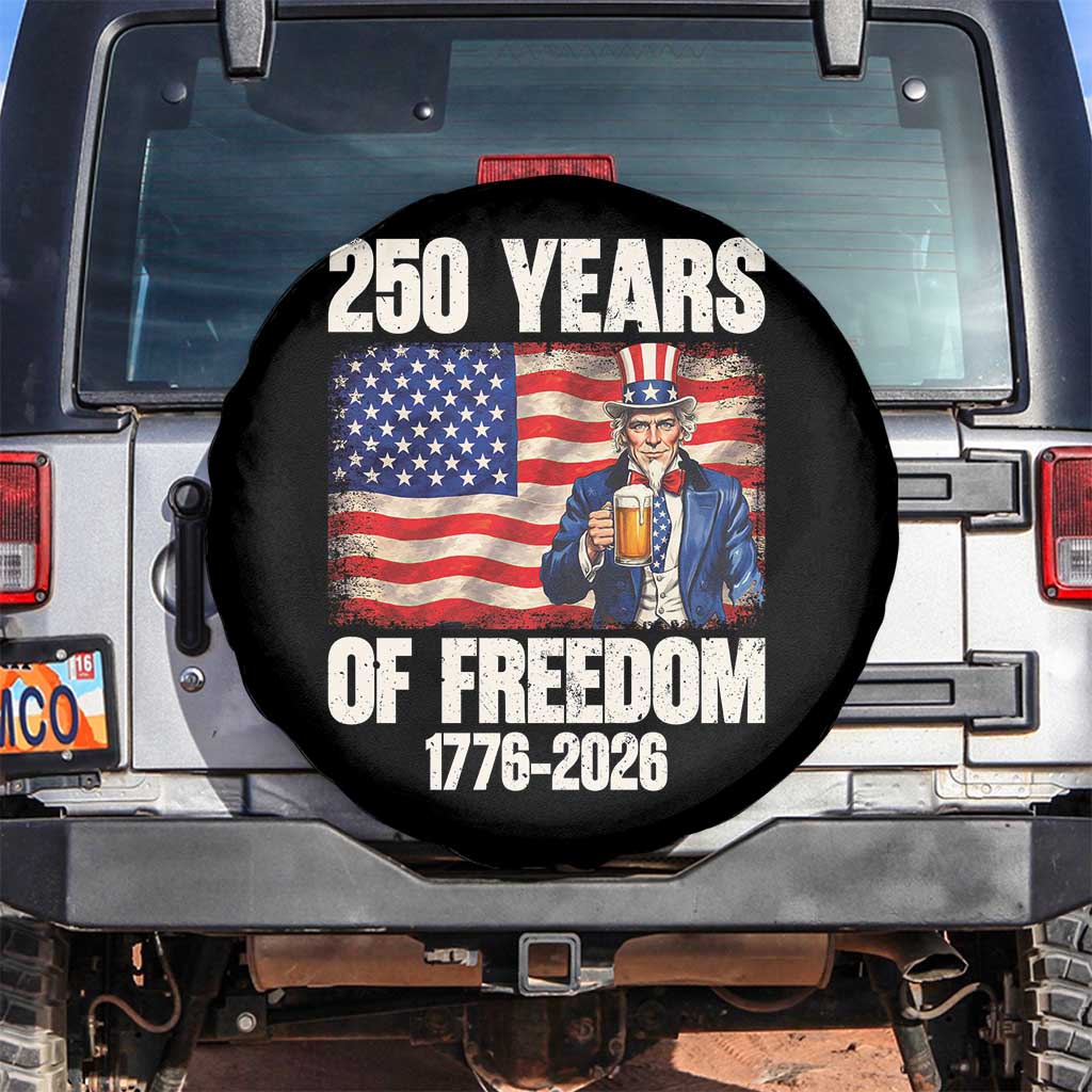 250 Years Of Freedom Spare Tire Cover Patriotic Uncle Sam TS12 No hole Black Print Your Wear