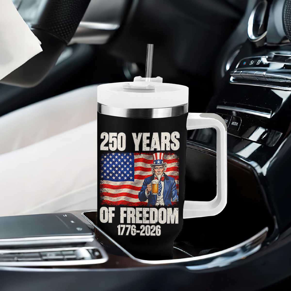 250 Years Of Freedom Tumbler With Handle Patriotic Uncle Sam TS12 Print Your Wear