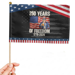 250 Years Of Freedom Patriotic Handheld Flag Patriotic Uncle Sam TS12 Distressed 8.2" × 5.5" Black Blue Print Your Wear