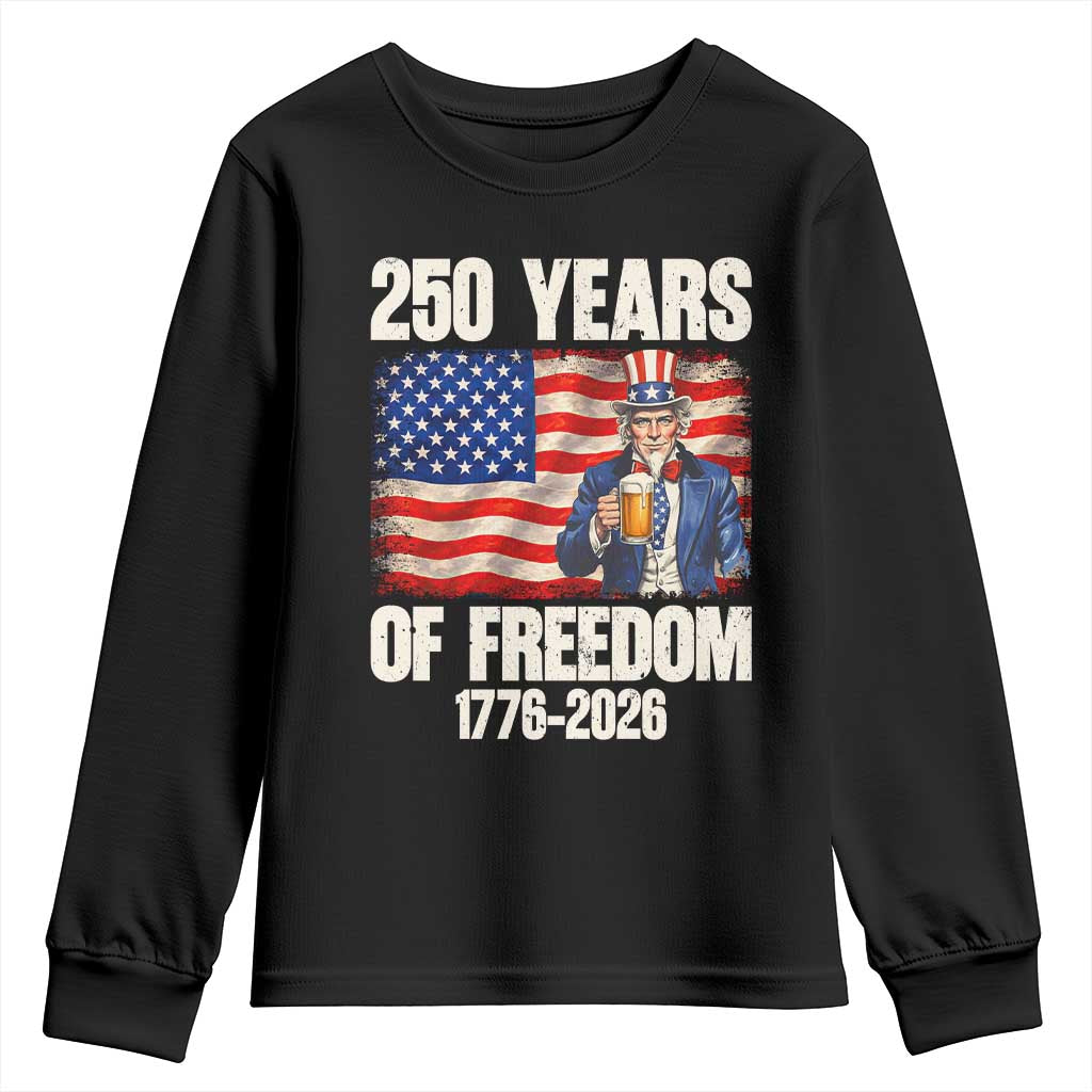 250 Years Of Freedom Youth Sweatshirt Patriotic Uncle Sam TS12 Black Print Your Wear