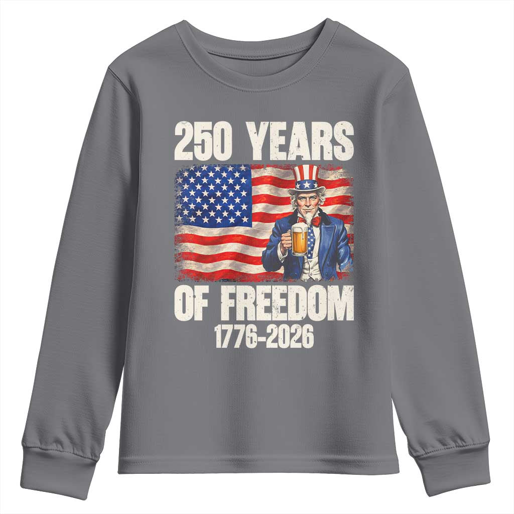 250 Years Of Freedom Youth Sweatshirt Patriotic Uncle Sam TS12 Charcoal Print Your Wear