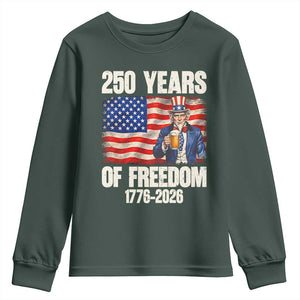 250 Years Of Freedom Youth Sweatshirt Patriotic Uncle Sam TS12 Dark Forest Green Print Your Wear