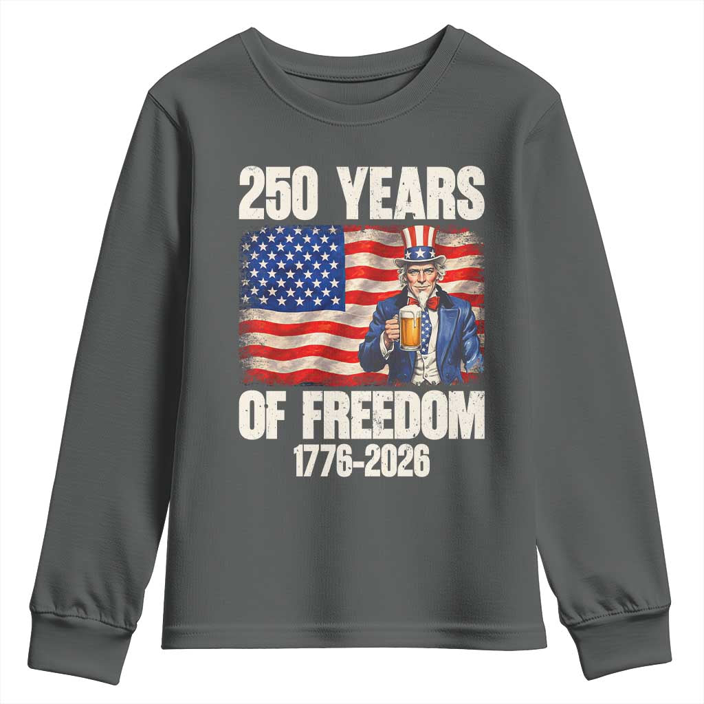 250 Years Of Freedom Youth Sweatshirt Patriotic Uncle Sam TS12 Dark Heather Print Your Wear