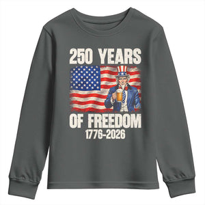 250 Years Of Freedom Youth Sweatshirt Patriotic Uncle Sam TS12 Dark Heather Print Your Wear