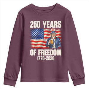 250 Years Of Freedom Youth Sweatshirt Patriotic Uncle Sam TS12 Maroon Print Your Wear