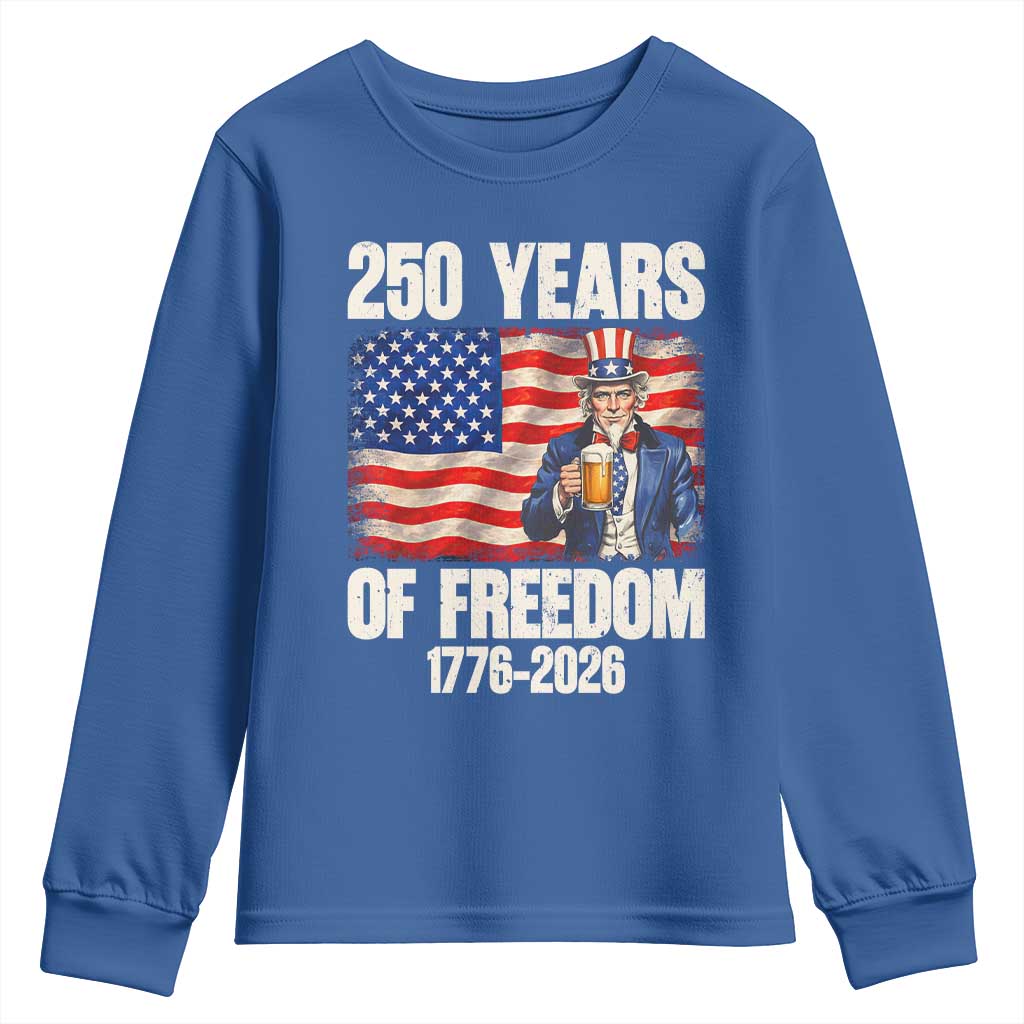 250 Years Of Freedom Youth Sweatshirt Patriotic Uncle Sam TS12 Royal Blue Print Your Wear