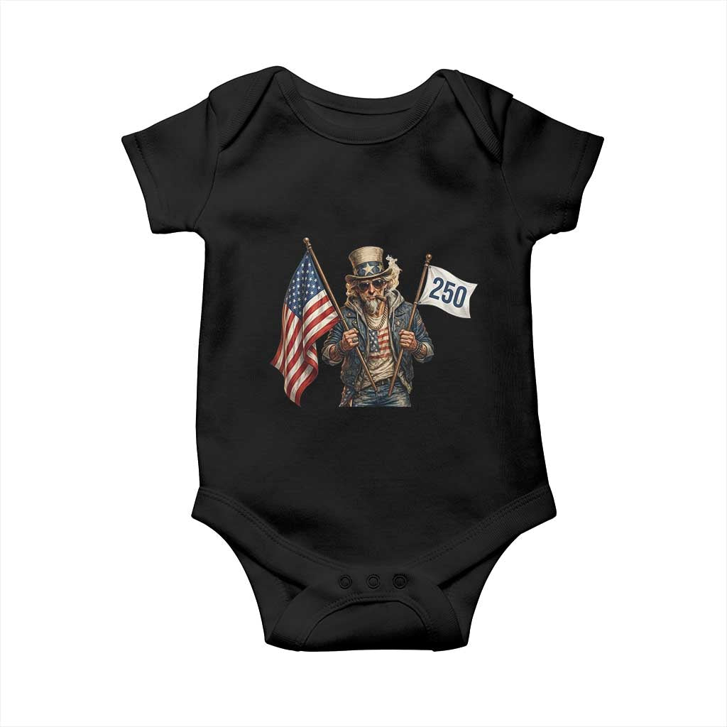 Patriotic Uncle Sam Celebrating 250 Years America Baby Onesie TS12 Black Print Your Wear