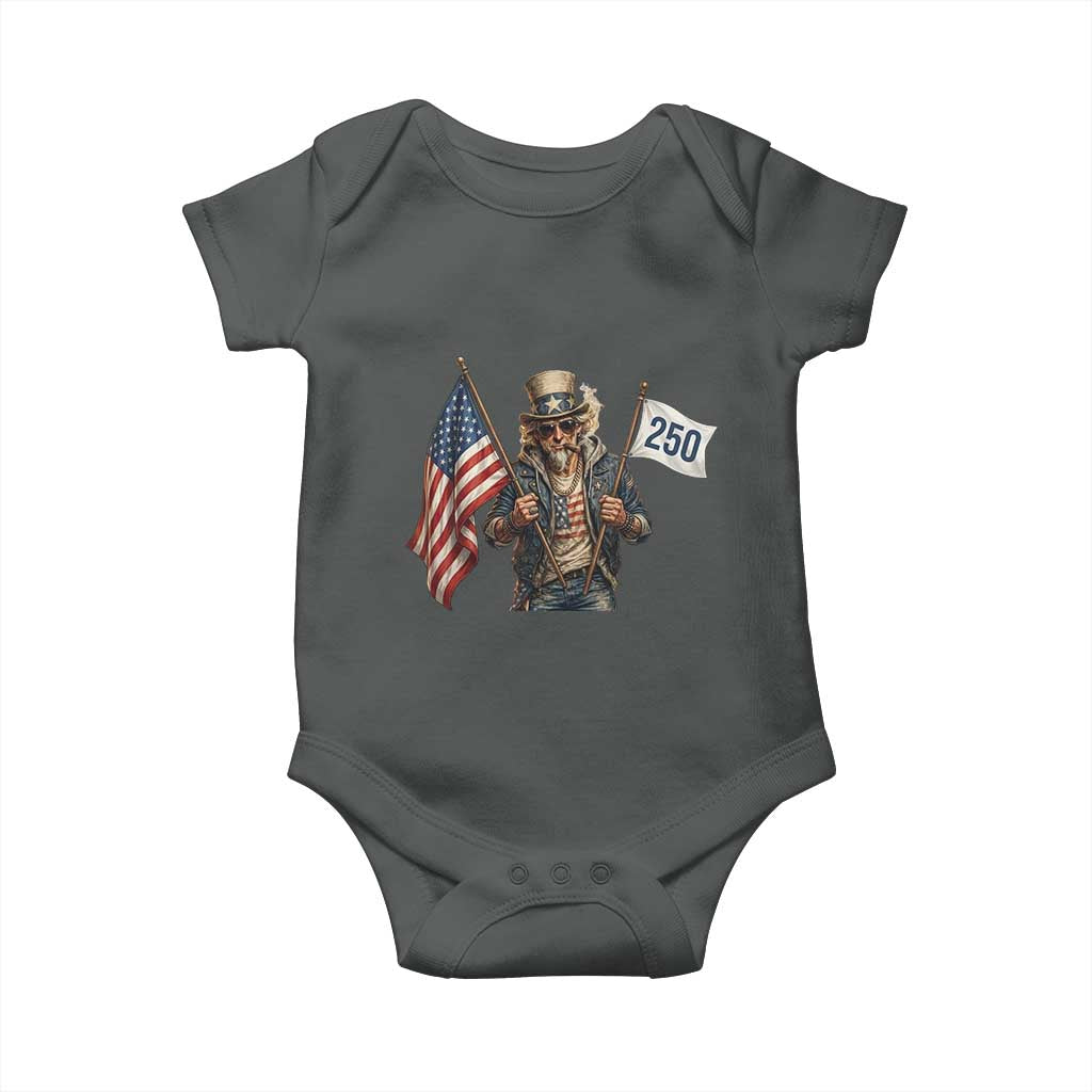 Patriotic Uncle Sam Celebrating 250 Years America Baby Onesie TS12 Dark Heather Print Your Wear