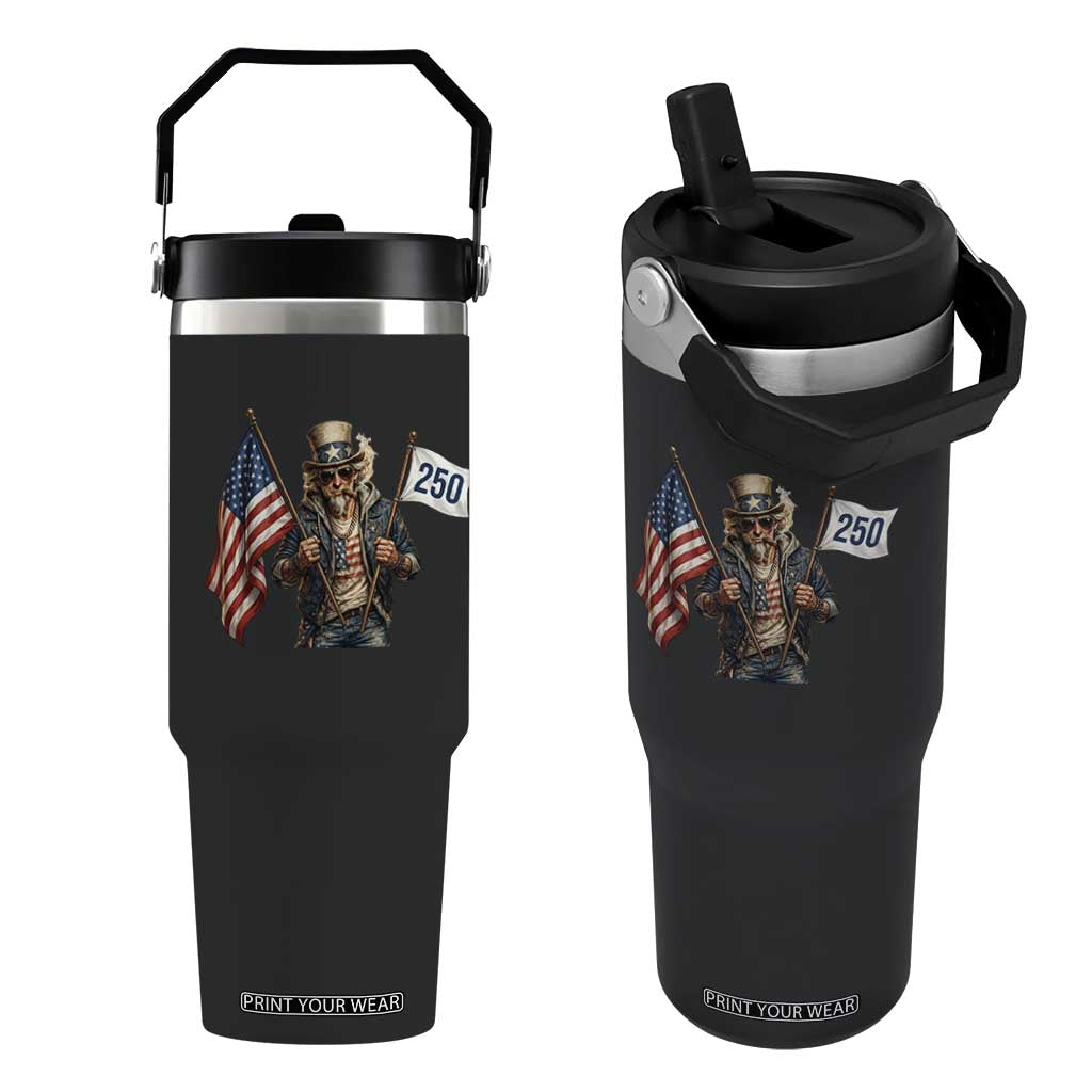 Patriotic Uncle Sam Celebrating 250 Years America Flip Straw Tumbler TS12 One Size: 30 oz Black Print Your Wear