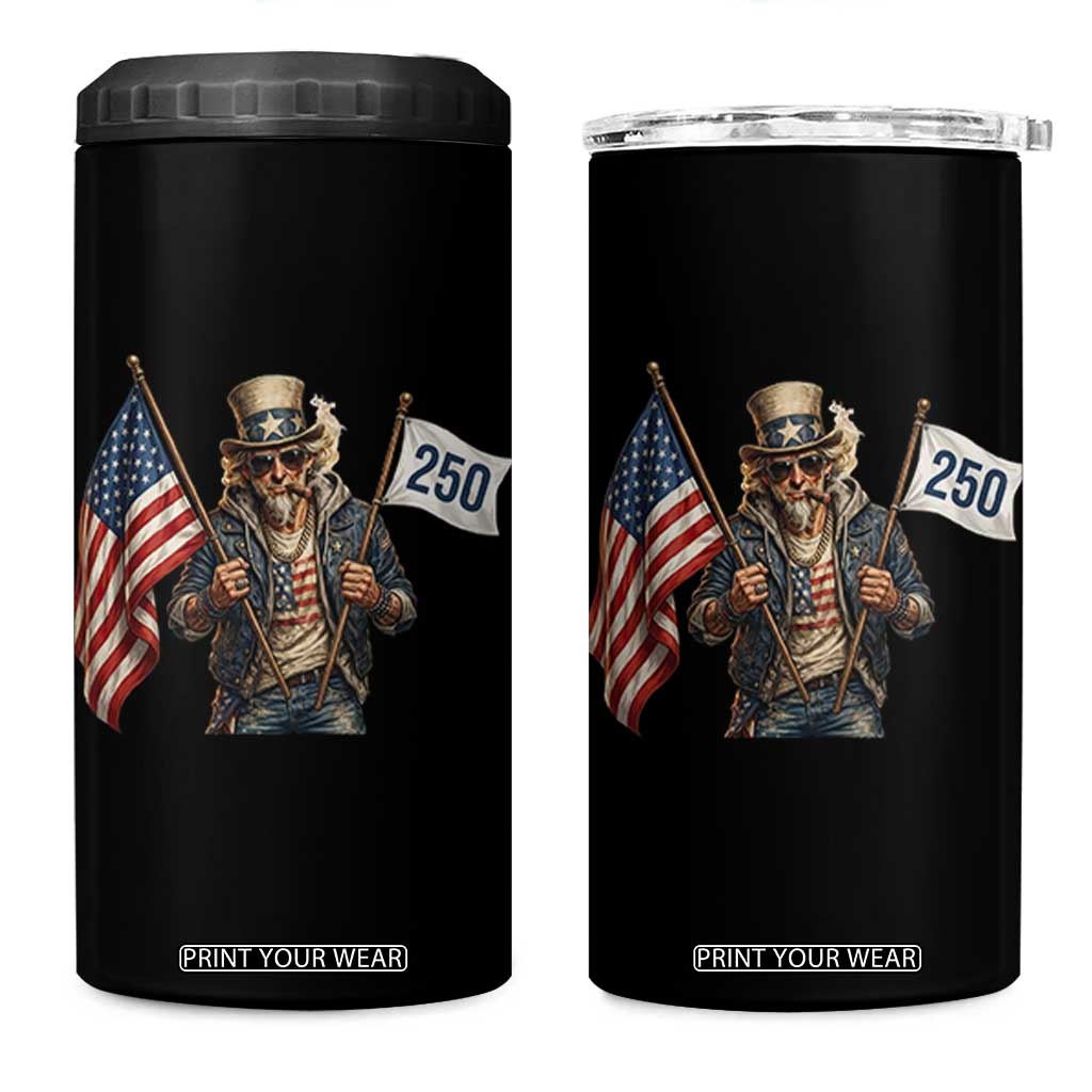 Patriotic Uncle Sam Celebrating 250 Years America 4 in 1 Can Cooler Tumbler TS12 One Size: 16 oz Black Print Your Wear