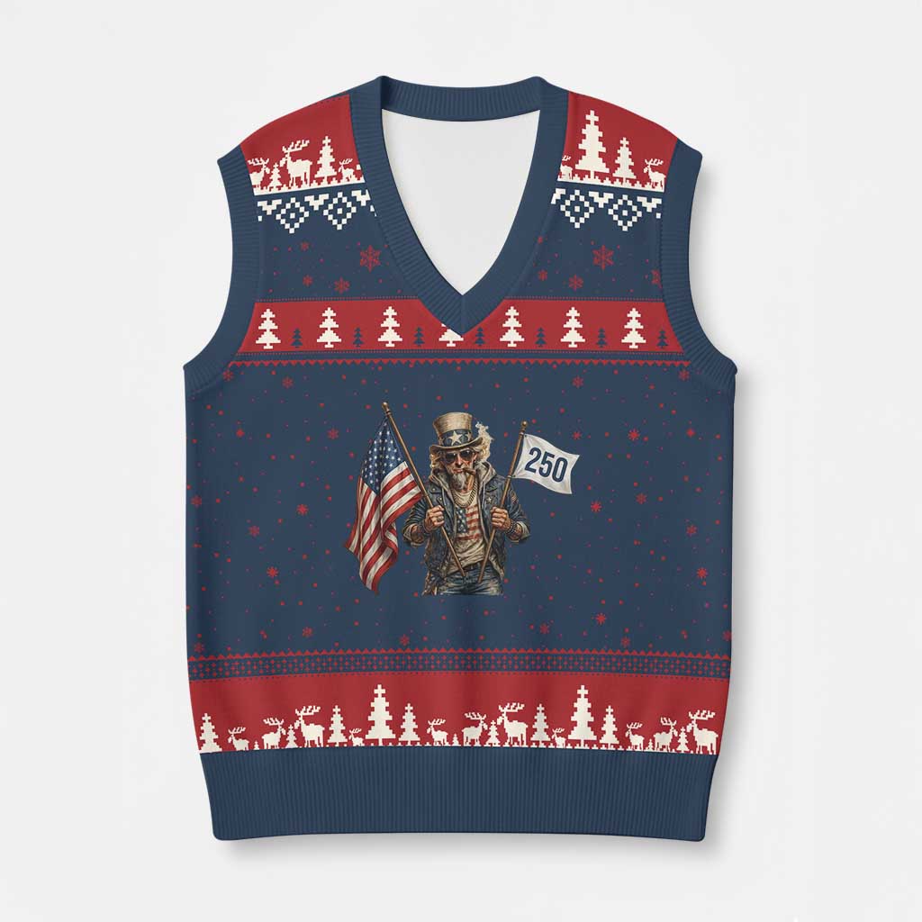 Patriotic Uncle Sam Celebrating 250 Years America V-Neck Knit Sweater Vest TS12 Navy Red Print Your Wear