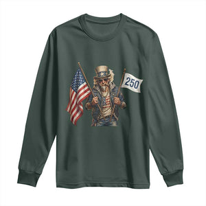 Patriotic Uncle Sam Celebrating 250 Years America Long Sleeve Shirt TS12 Dark Forest Green Print Your Wear