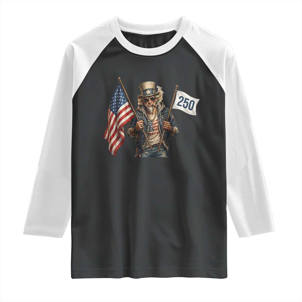 Patriotic Uncle Sam Celebrating 250 Years America Raglan Shirt TS12 Black White Print Your Wear