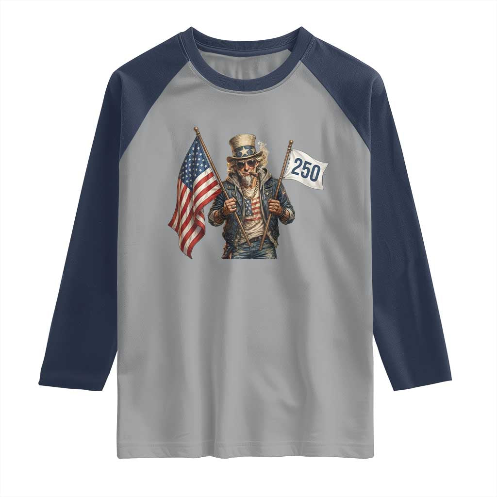 Patriotic Uncle Sam Celebrating 250 Years America Raglan Shirt TS12 Sport Gray Navy Print Your Wear