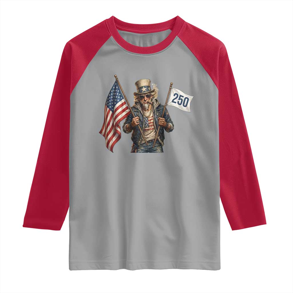 Patriotic Uncle Sam Celebrating 250 Years America Raglan Shirt TS12 Sport Gray Red Print Your Wear