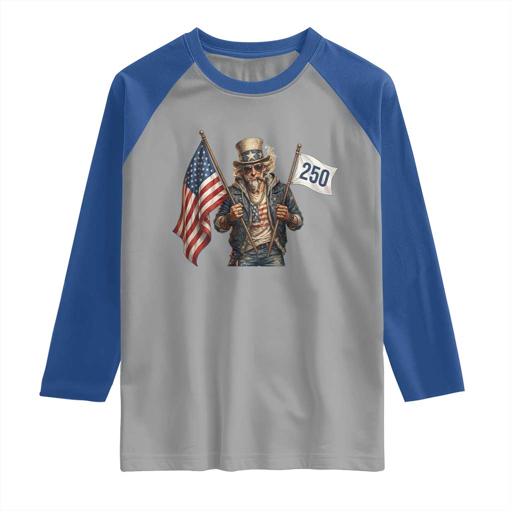Patriotic Uncle Sam Celebrating 250 Years America Raglan Shirt TS12 Sport Gray Royal Print Your Wear