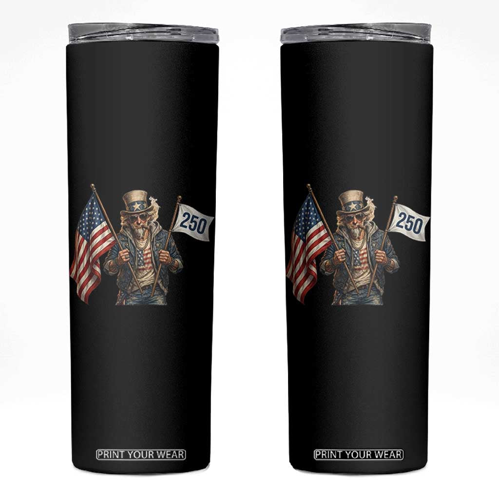 Patriotic Uncle Sam Celebrating 250 Years America Skinny Tumbler TS12 Black Print Your Wear