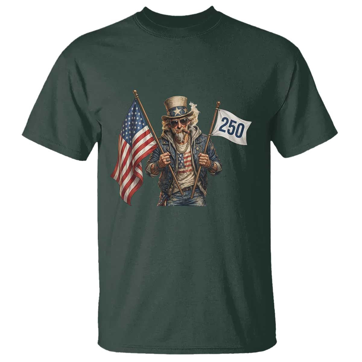 Patriotic Uncle Sam Celebrating 250 Years America T Shirt TS12 Dark Forest Green Print Your Wear