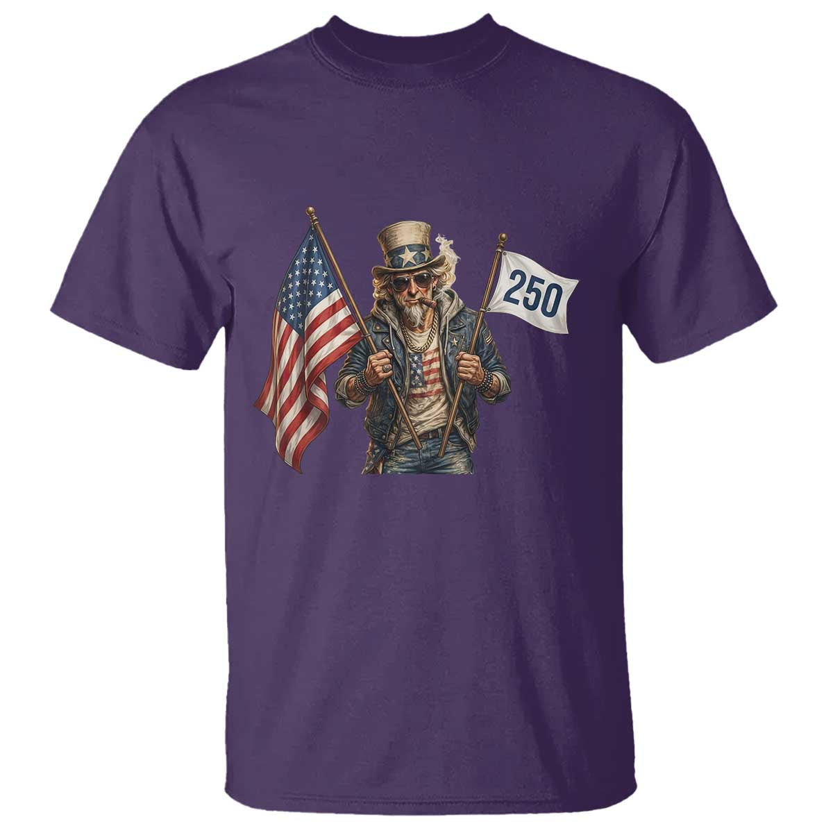 Patriotic Uncle Sam Celebrating 250 Years America T Shirt TS12 Purple Print Your Wear