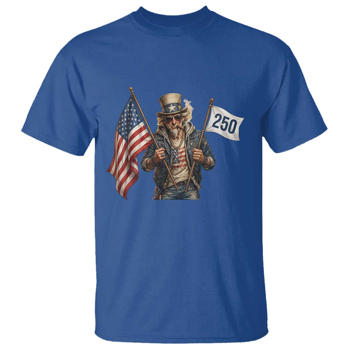 Patriotic Uncle Sam Celebrating 250 Years America T Shirt TS12 Royal Blue Print Your Wear