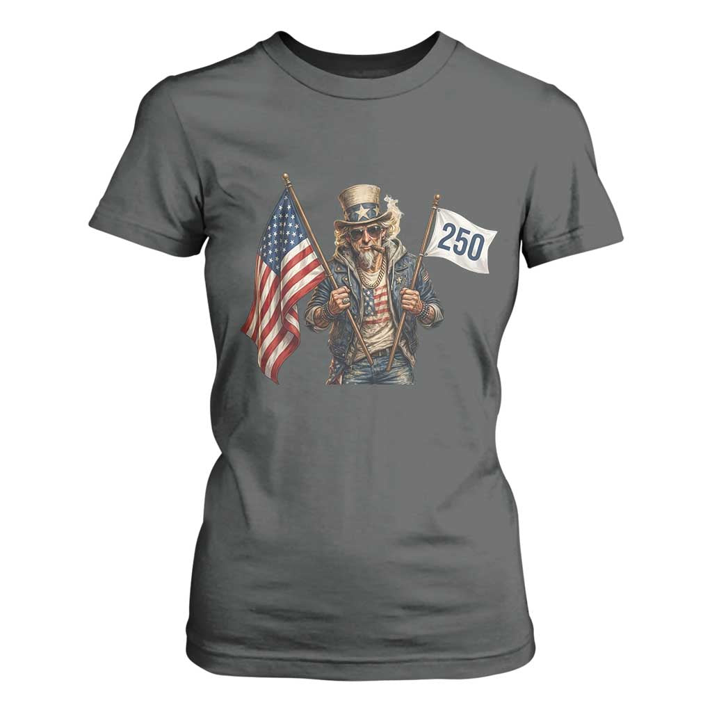 Patriotic Uncle Sam Celebrating 250 Years America T Shirt For Women TS12 Dark Heather Print Your Wear