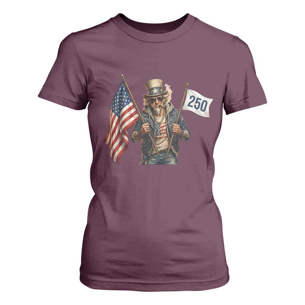 Patriotic Uncle Sam Celebrating 250 Years America T Shirt For Women TS12 Maroon Print Your Wear