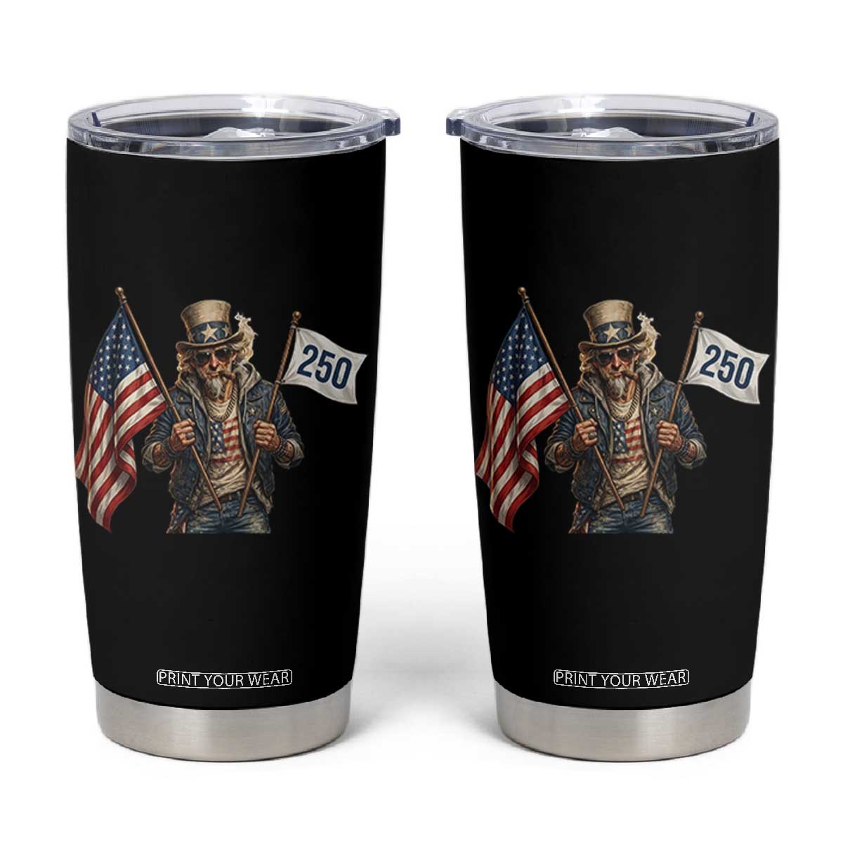 Patriotic Uncle Sam Celebrating 250 Years America Tumbler Cup TS12 Black Print Your Wear