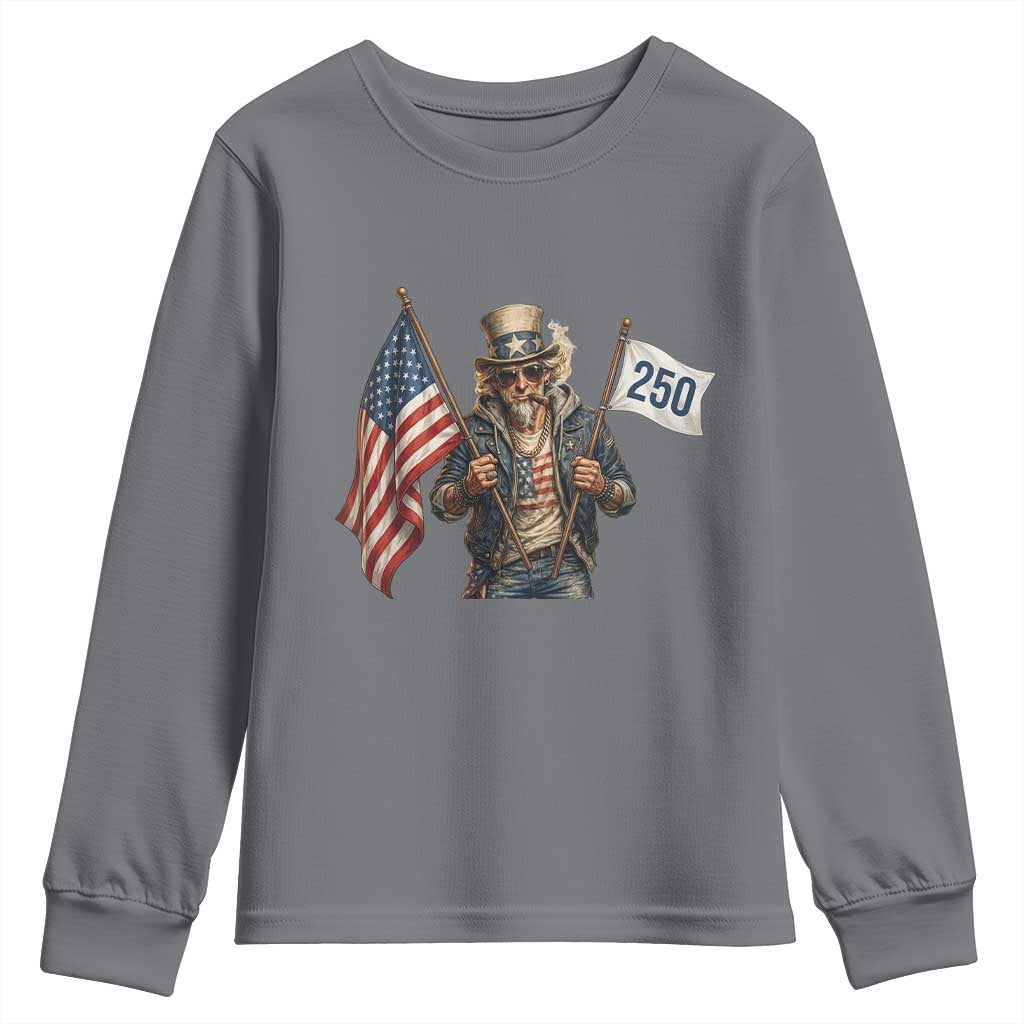 Patriotic Uncle Sam Celebrating 250 Years America Youth Sweatshirt TS12 Charcoal Print Your Wear