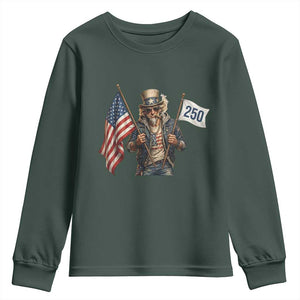 Patriotic Uncle Sam Celebrating 250 Years America Youth Sweatshirt TS12 Dark Forest Green Print Your Wear