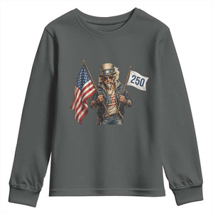 Patriotic Uncle Sam Celebrating 250 Years America Youth Sweatshirt TS12 Dark Heather Print Your Wear