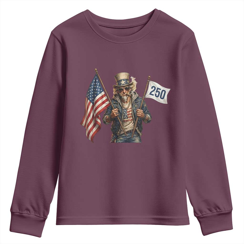 Patriotic Uncle Sam Celebrating 250 Years America Youth Sweatshirt TS12 Maroon Print Your Wear
